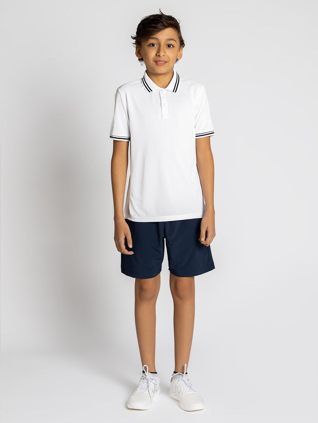 Boys Classic Rib Collar Polo - Whie/Midnight