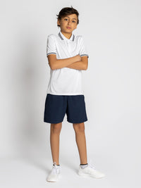 Boys Classic Rib Collar Polo - Whie/Midnight