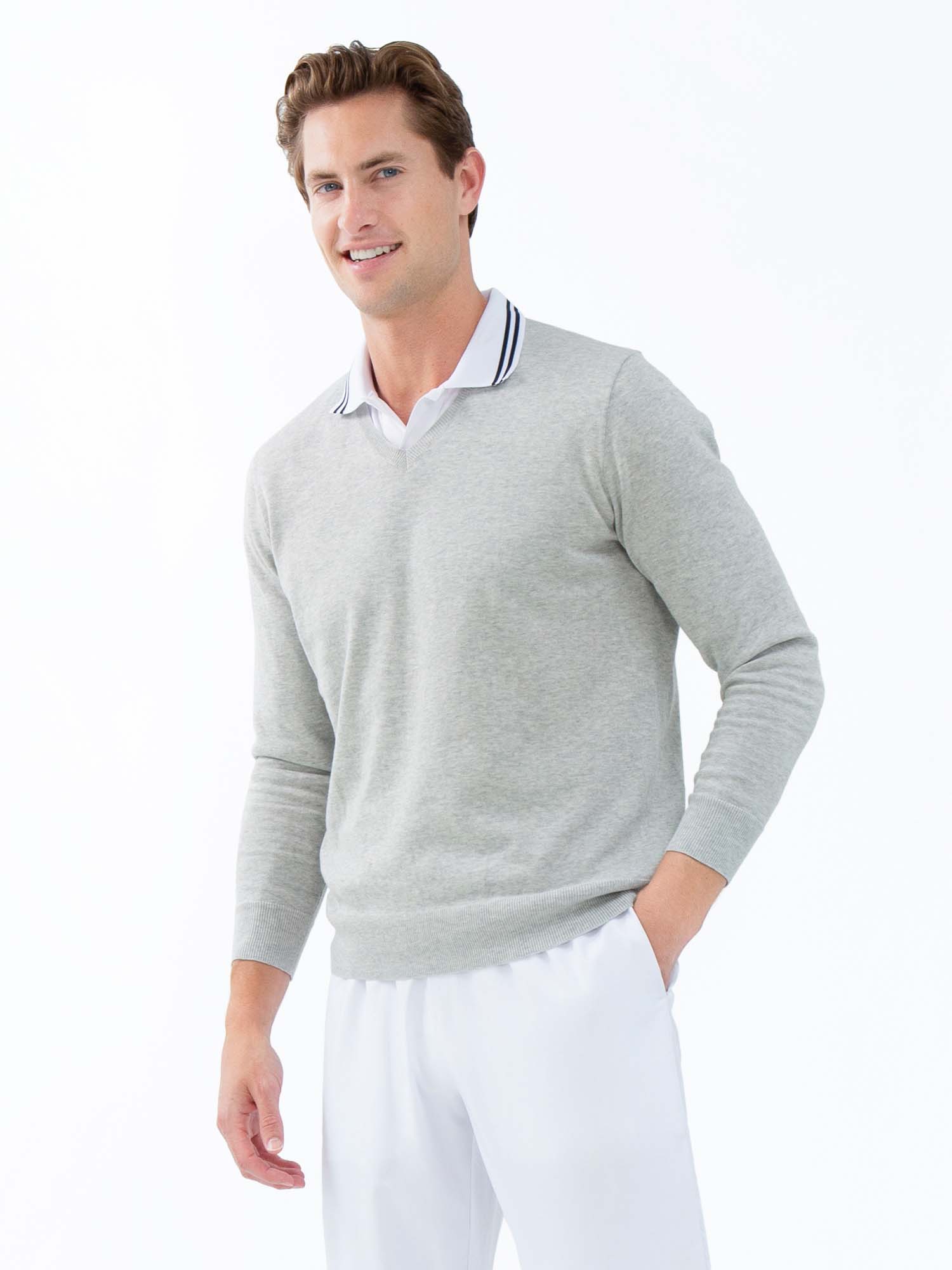 Classic V Neck Sweater - Light Heaher