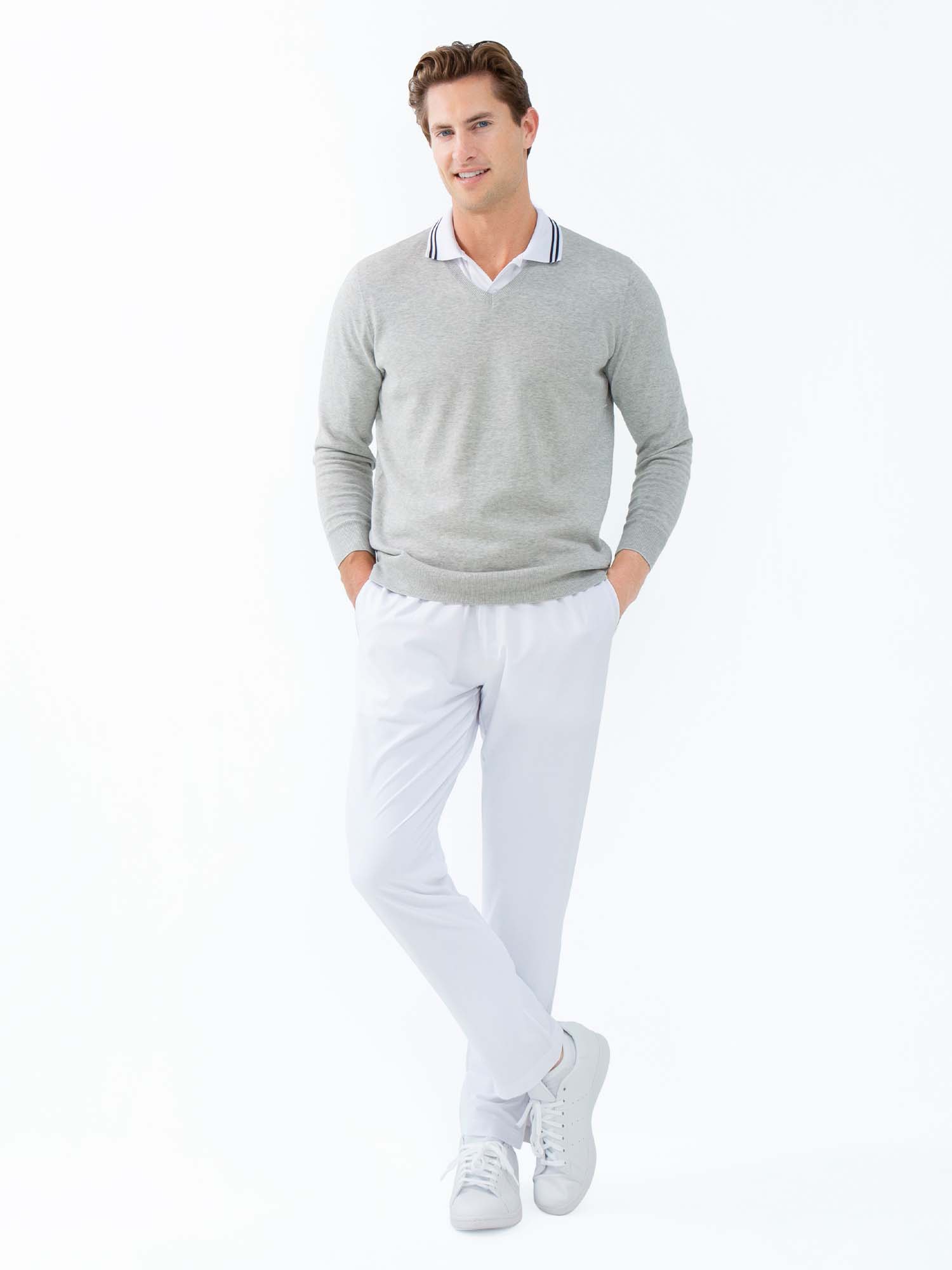 Classic V Neck Sweater - Light Heaher