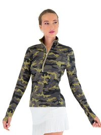 Performance Half Zip High Collar Long Sleeve With Camo Print