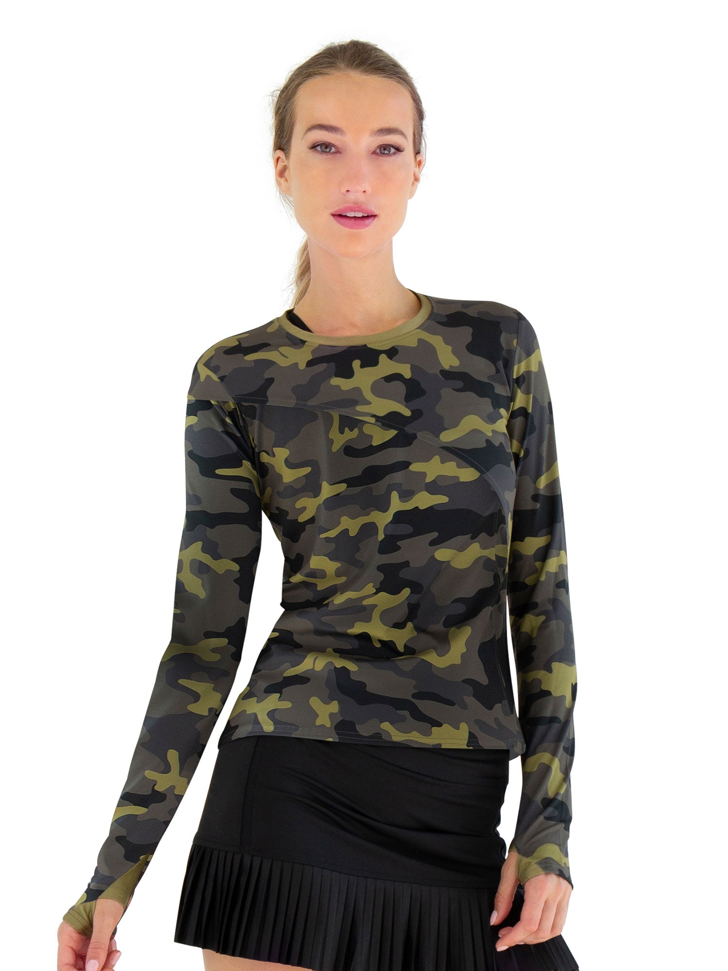 Parker Long Sleeve Crew Neck Top - Camo/Golden Green