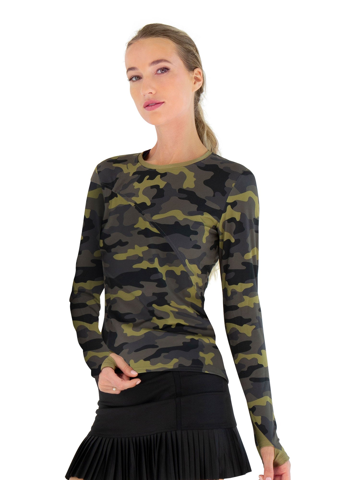 Parker Long Sleeve Crew Neck Top - Camo/Golden Green