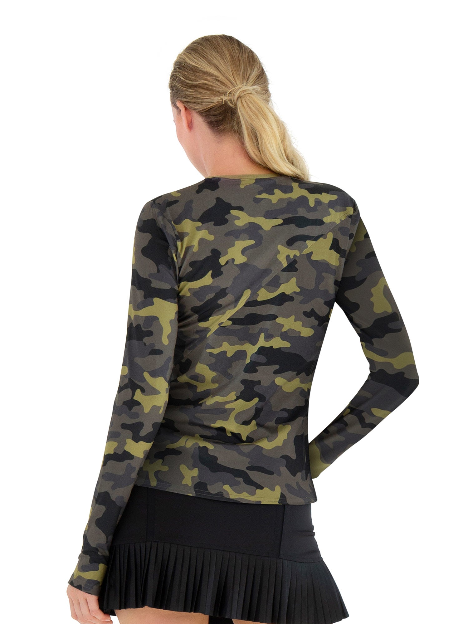 Parker Long Sleeve Crew Neck Top - Camo/Golden Green