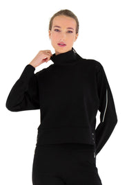 Funnel Neck Athleisure Sweat Shirt With Shoulder Zipper