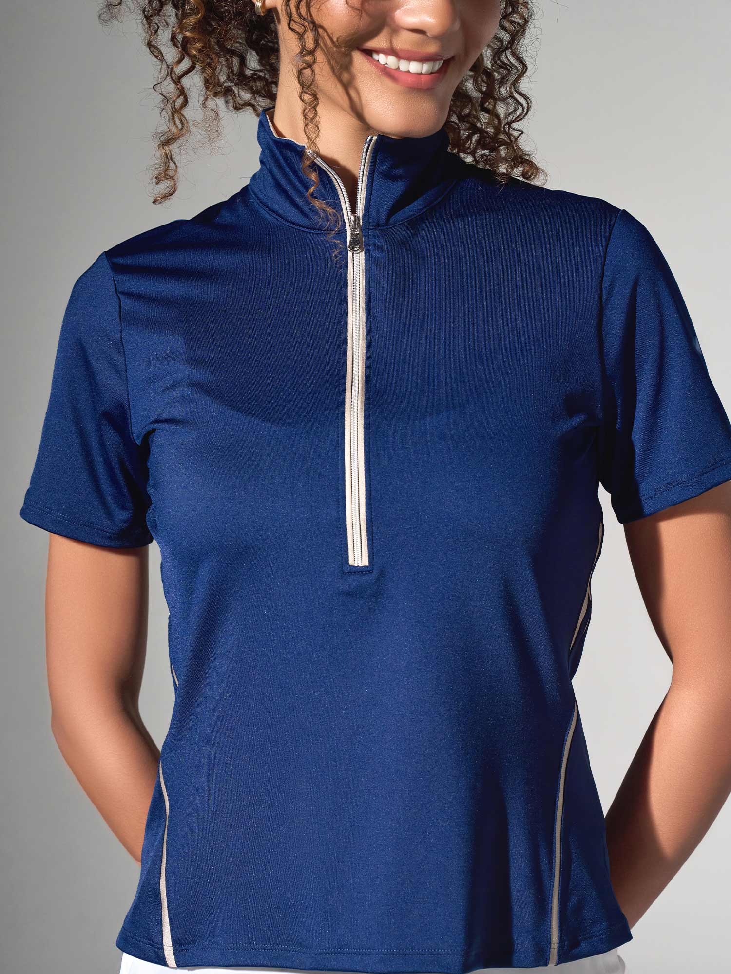 Ivy Golf Performance Short Sleeve Quarter Zip - Ink/Silver Sand