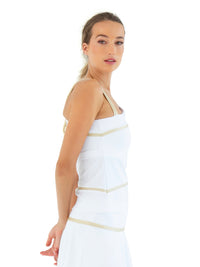 Stylish Women's Off-Shoulder Tank - Four-Way Stretch & Comfort - White/Silver Sand