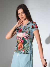 Sustainable Harper Short Sleeve Crewneck - Viridian Print