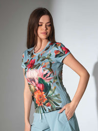 Sustainable Harper Short Sleeve Crewneck - Viridian Print