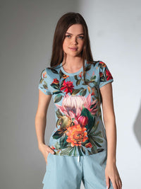 Sustainable Harper Short Sleeve Crewneck - Viridian Print
