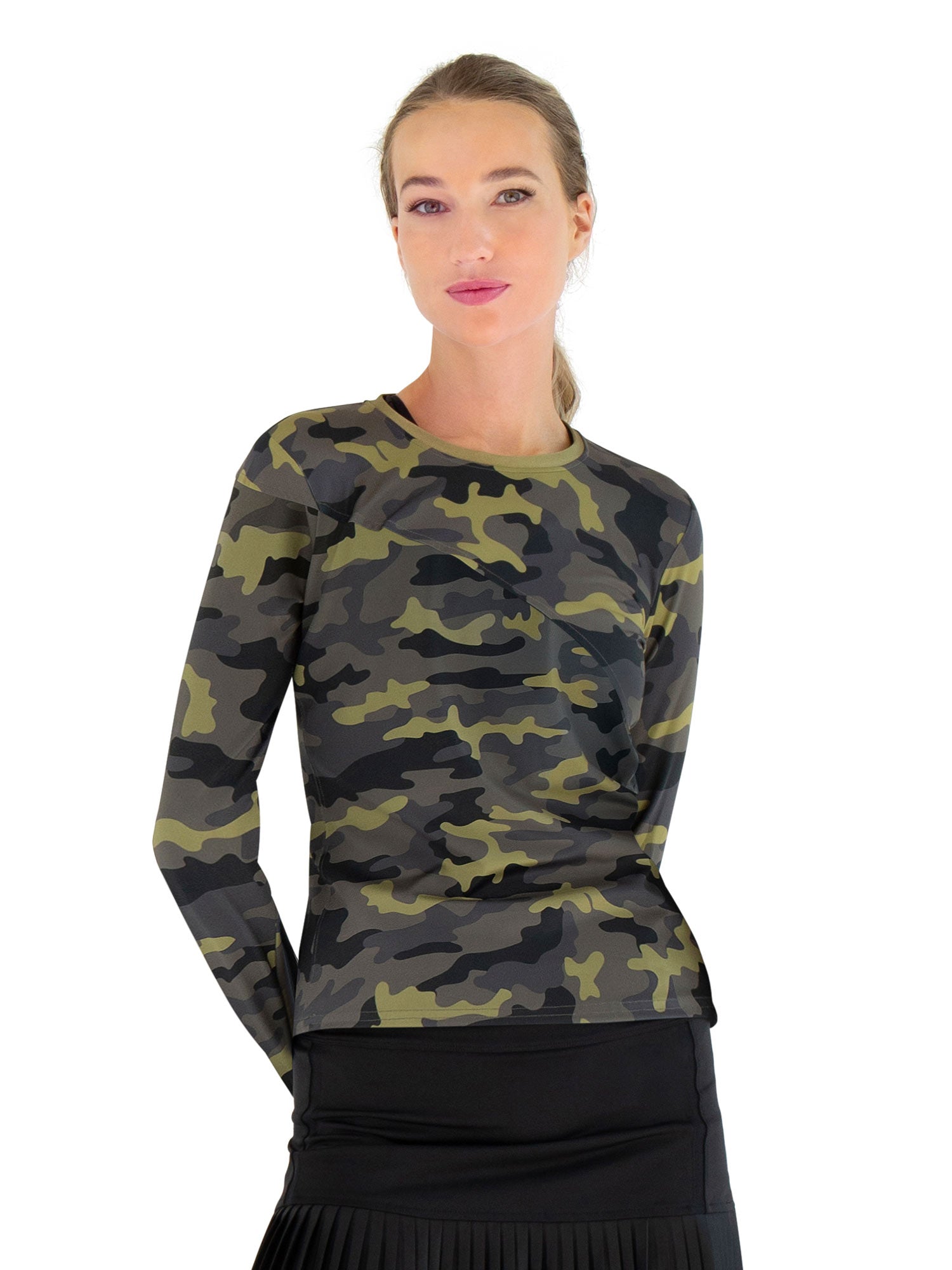 Parker Long Sleeve Crew Neck Top - Camo/Golden Green