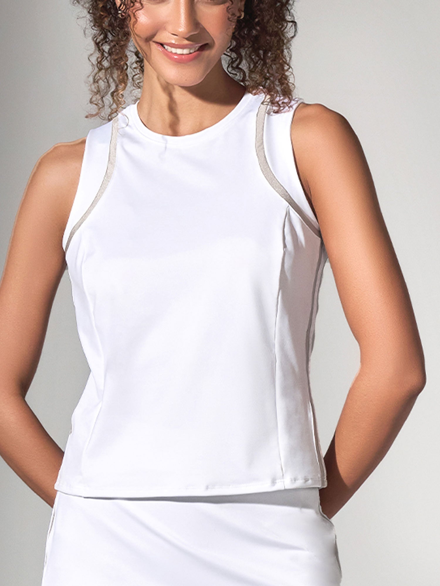 Elle Classic Active, Tennis & Pickleball Tank	- White/Silver Sand