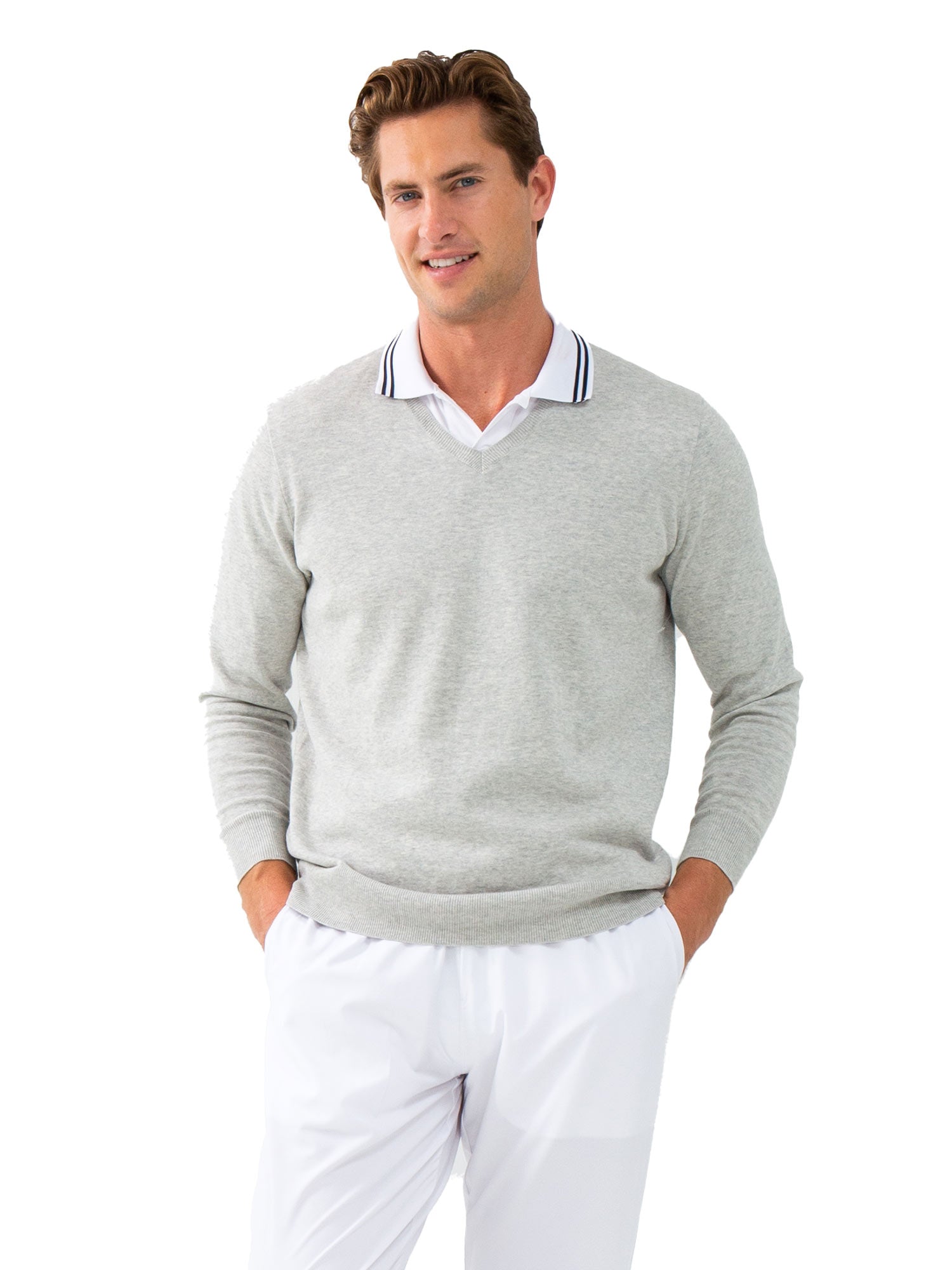 Classic V Neck Sweater - Light Heaher