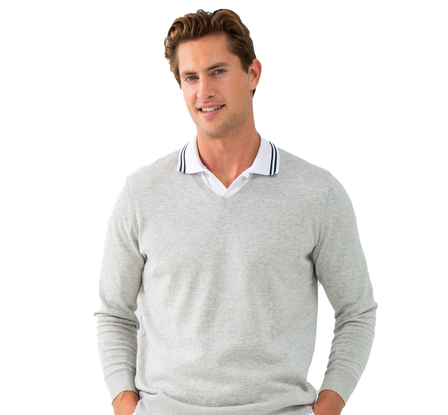 Classic V Neck Sweater - Light Heaher