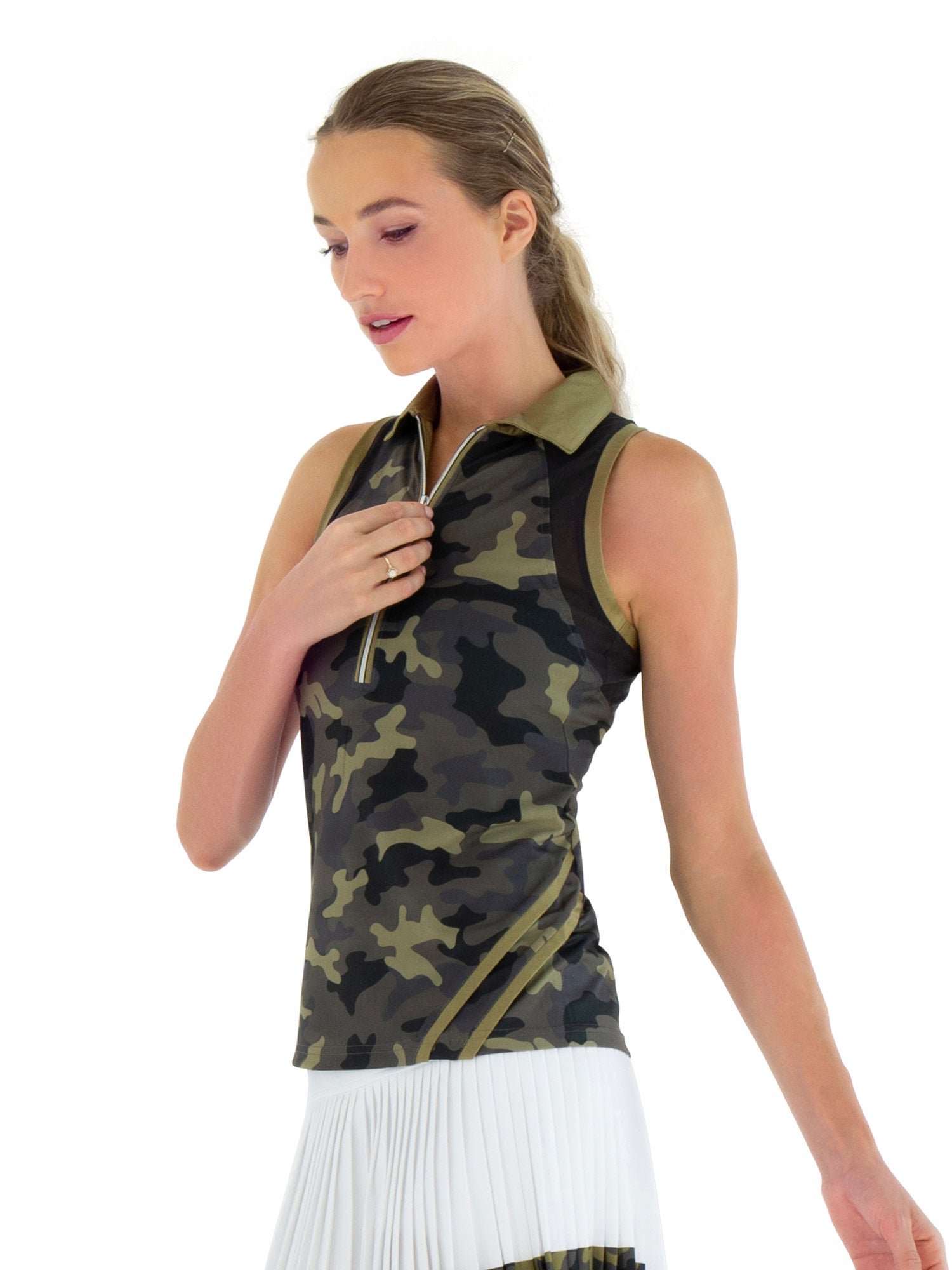 Neisha Classic Sleeveless Polo - Camo/Black/Golden Green