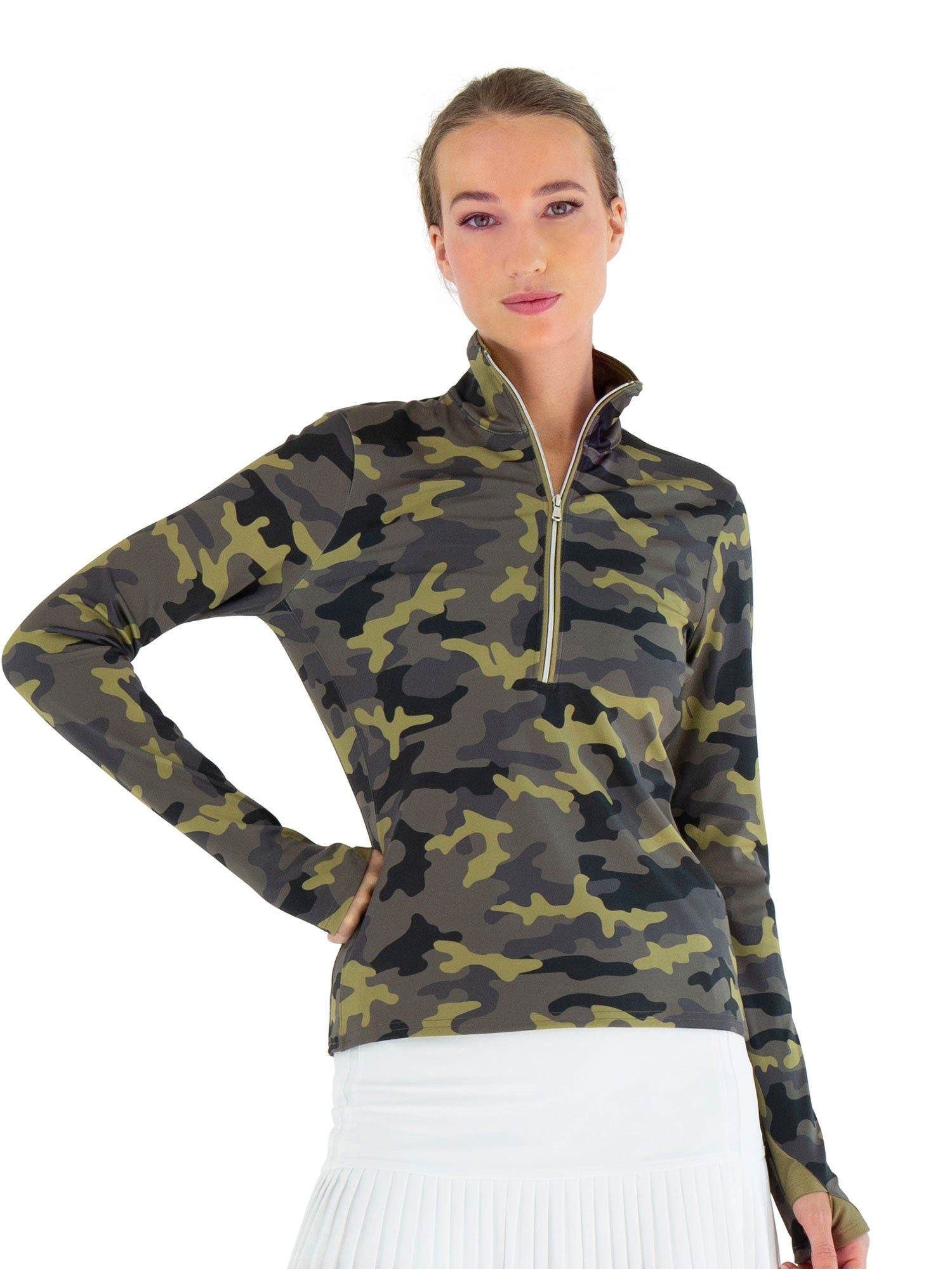 Performance Half Zip High Collar Long Sleeve With Camo Print