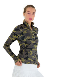 Performance Half Zip High Collar Long Sleeve With Camo Print