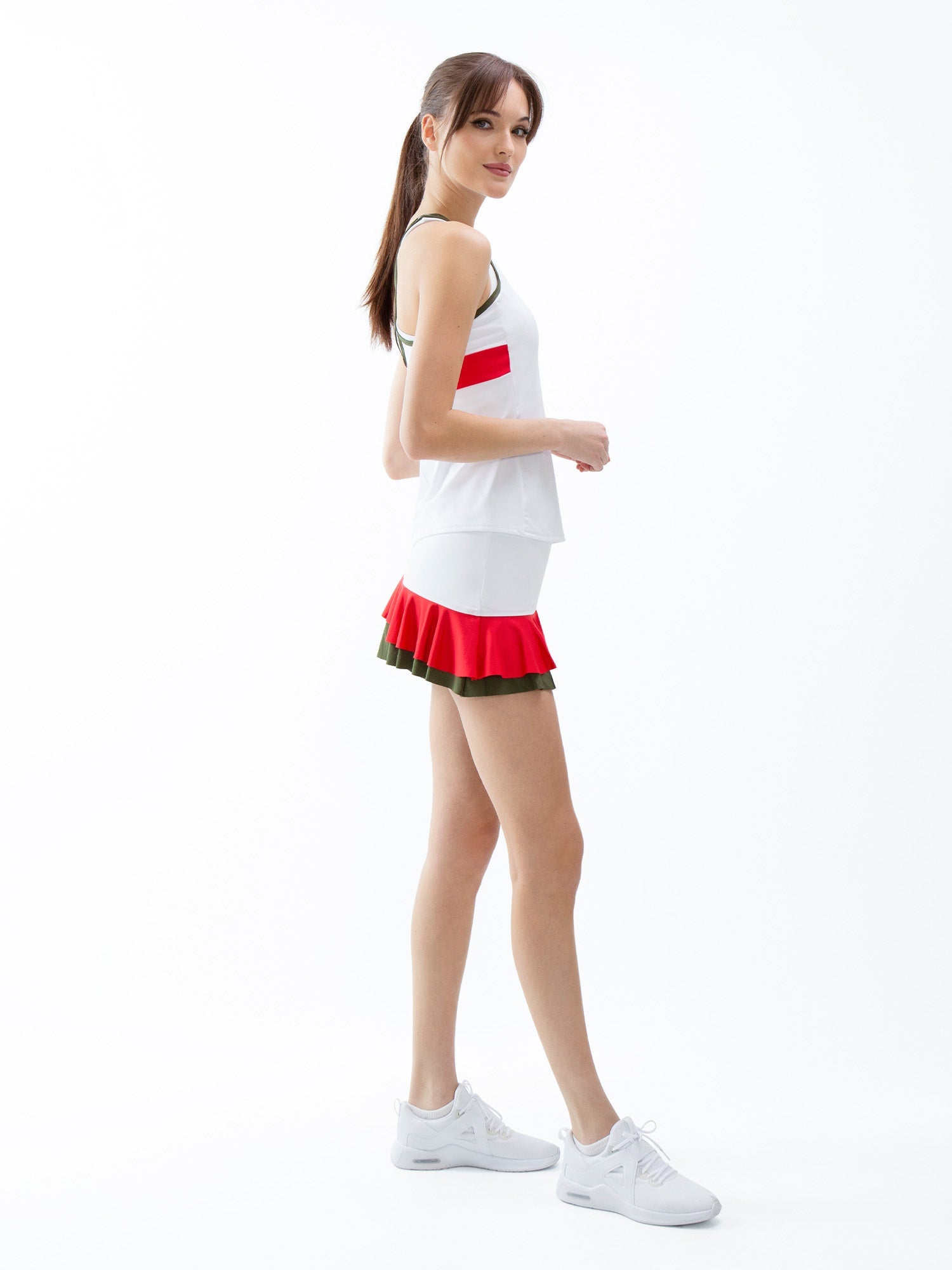 Courtside Charm Tennis Skirt - White/Poppy/Militare