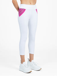 Golf Ready Athleisure Camila Capri - White/Pink Tessel