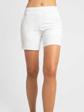 Front view of model wearing the women's golf shorts in midnight by inPhorm NYC