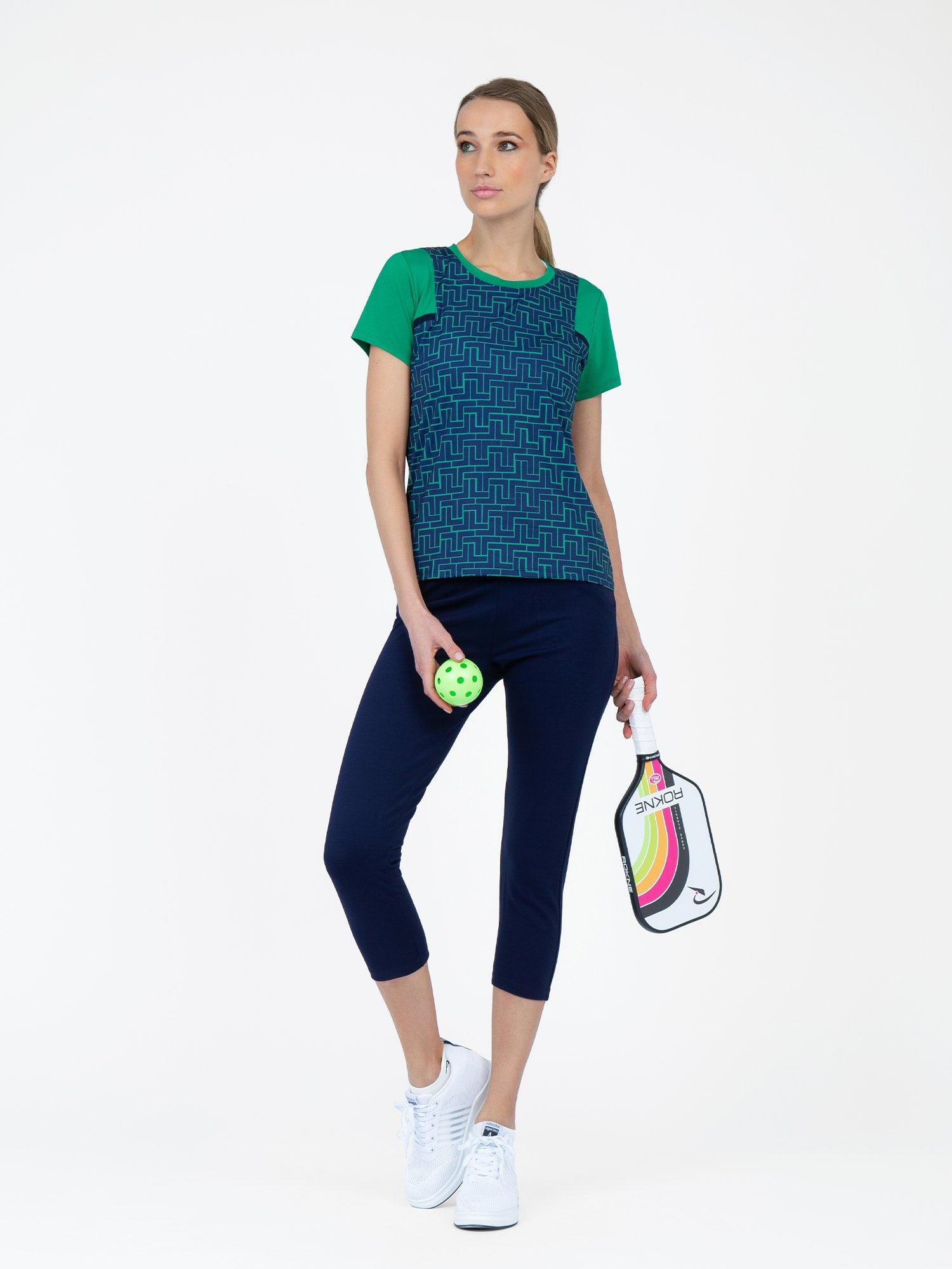 White Smoke Colorblock Active Sofia Short Sleeve Crew Neck	- Ink Tessel/Ivy