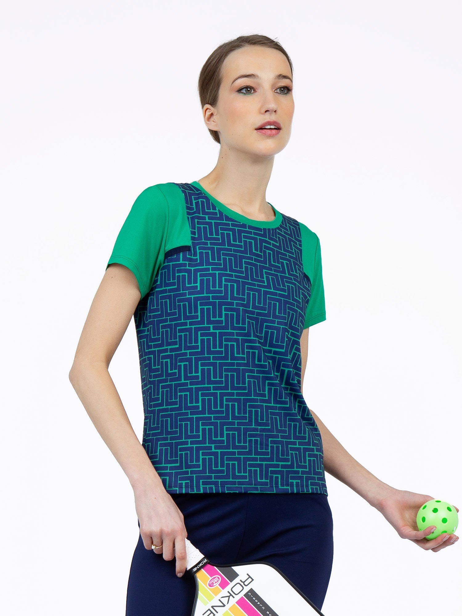 White Smoke Colorblock Active Sofia Short Sleeve Crew Neck	- Ink Tessel/Ivy