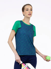 White Smoke Colorblock Active Sofia Short Sleeve Crew Neck	- Ink Tessel/Ivy