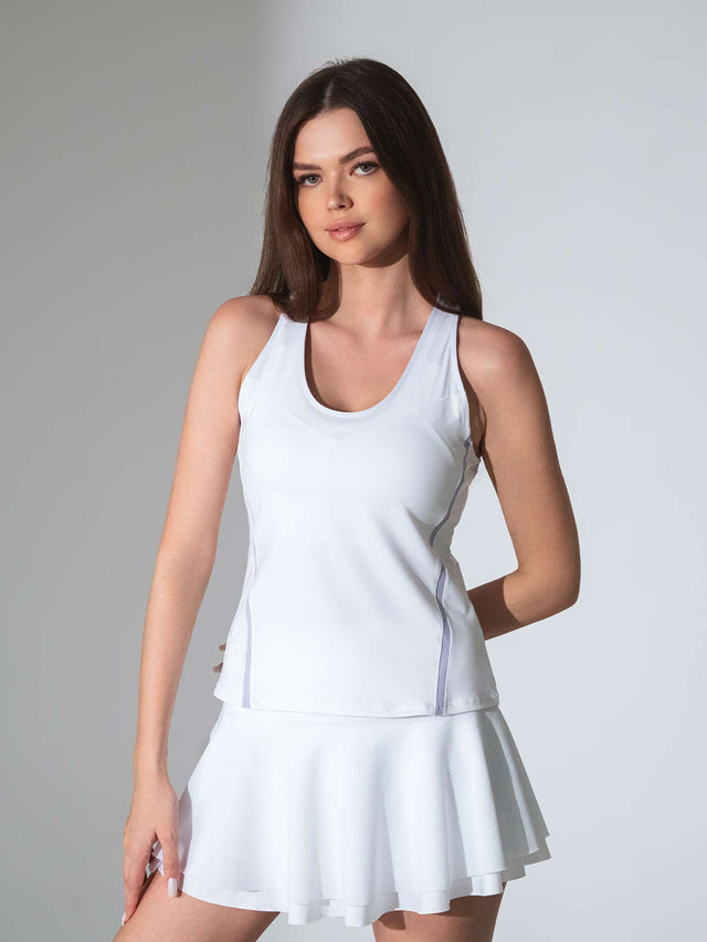 Anna Racer Tank | Women's Tennis & Pickleball Performance Top Tops - inPhorm NYCWHITE/COSMIC SKY