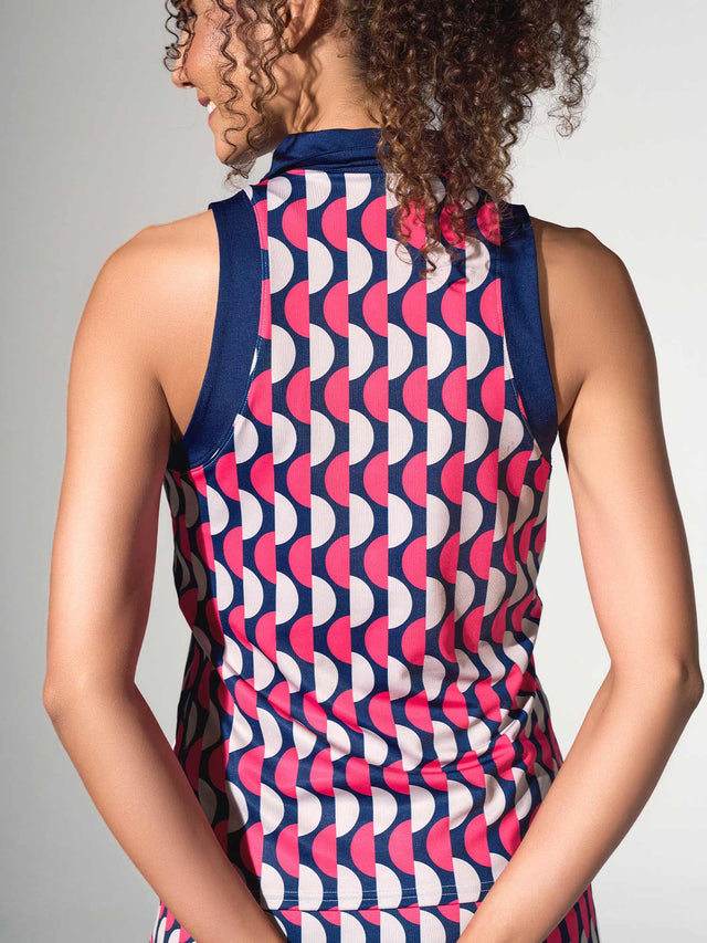Ava Sleeveless Women's Golf & Tennis Polo Top - Geo Print/Ink Tops - inPhorm NYCGeo Print/Ink