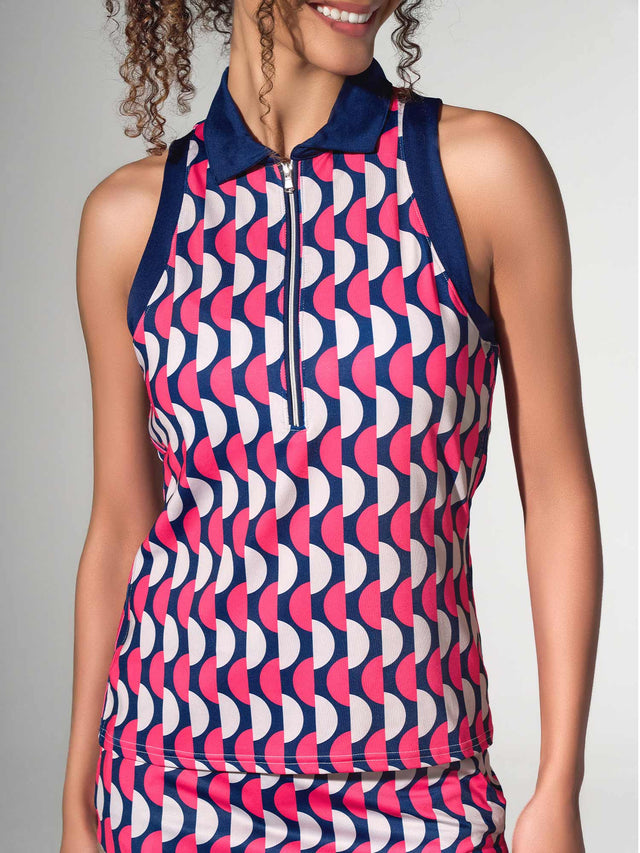 Ava Sleeveless Women's Golf & Tennis Polo Top - Geo Print/Ink Tops - inPhorm NYCGeo Print/Ink