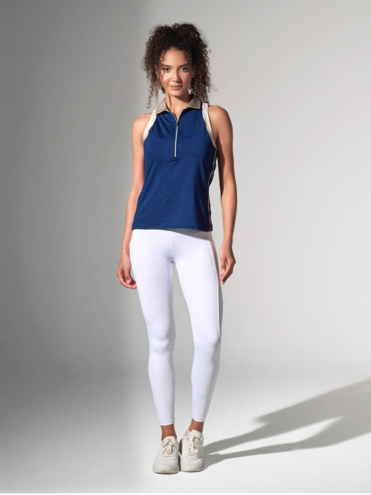 Ava Sleeveless Women's Golf & Tennis Polo Top - Ink/Silver Sand Tops - inPhorm NYCInk/Silver Sand