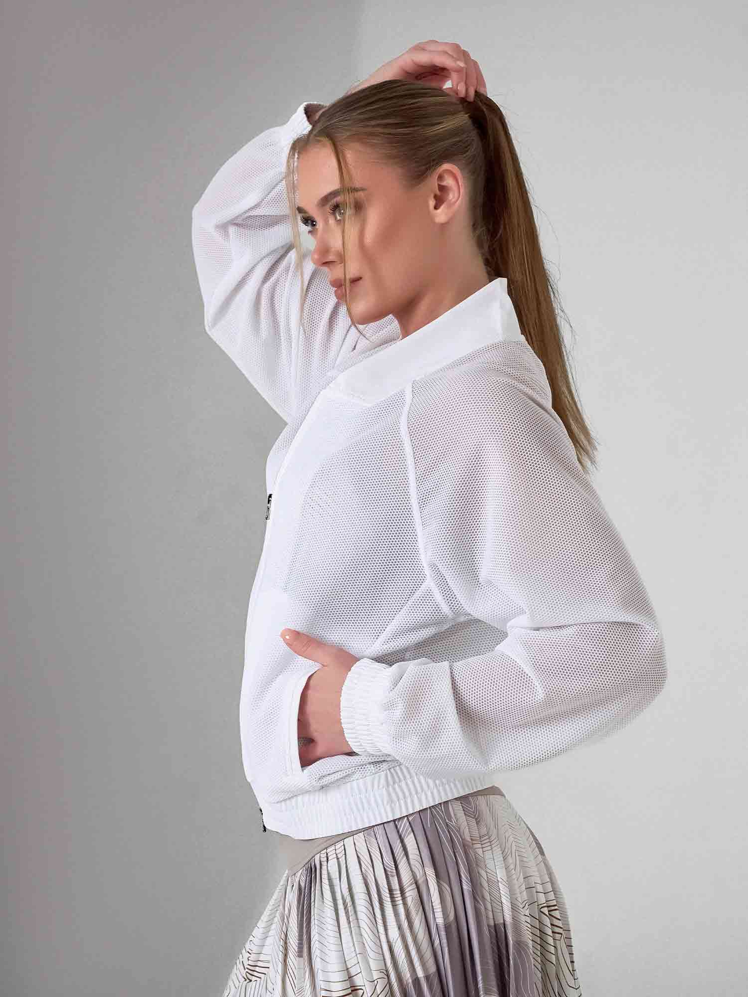 BAILA Mesh Athletic Jacket | Two - Way Zip Performance Bomber | First Position Collection - inPhorm NYCWhite