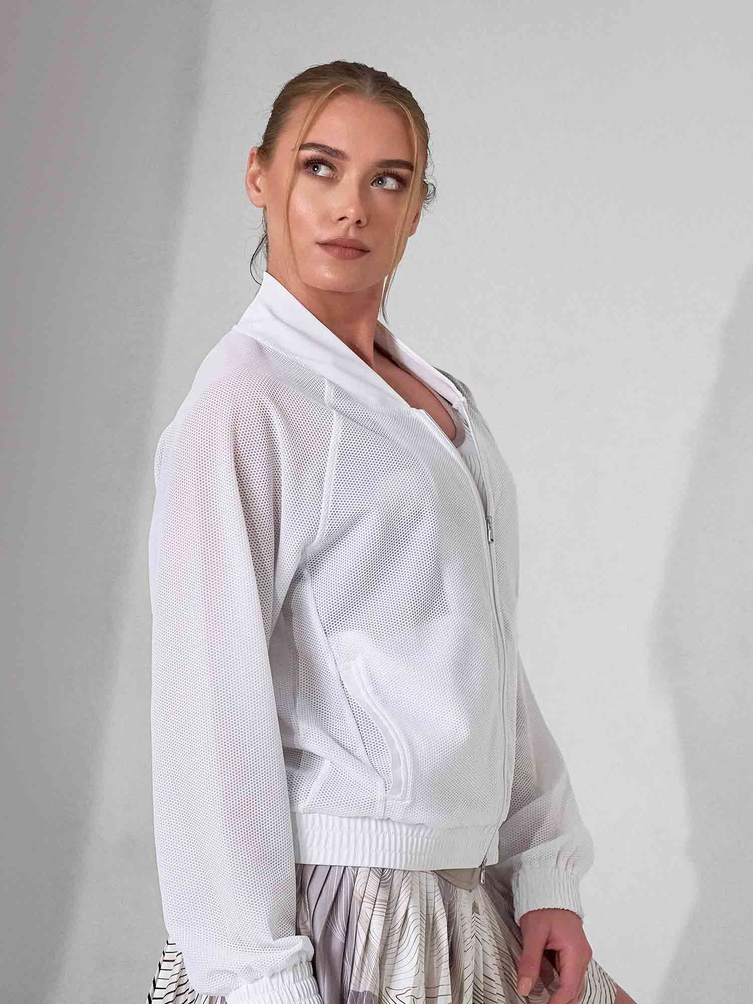 BAILA Mesh Athletic Jacket | Two - Way Zip Performance Bomber | First Position Collection - inPhorm NYCWhite