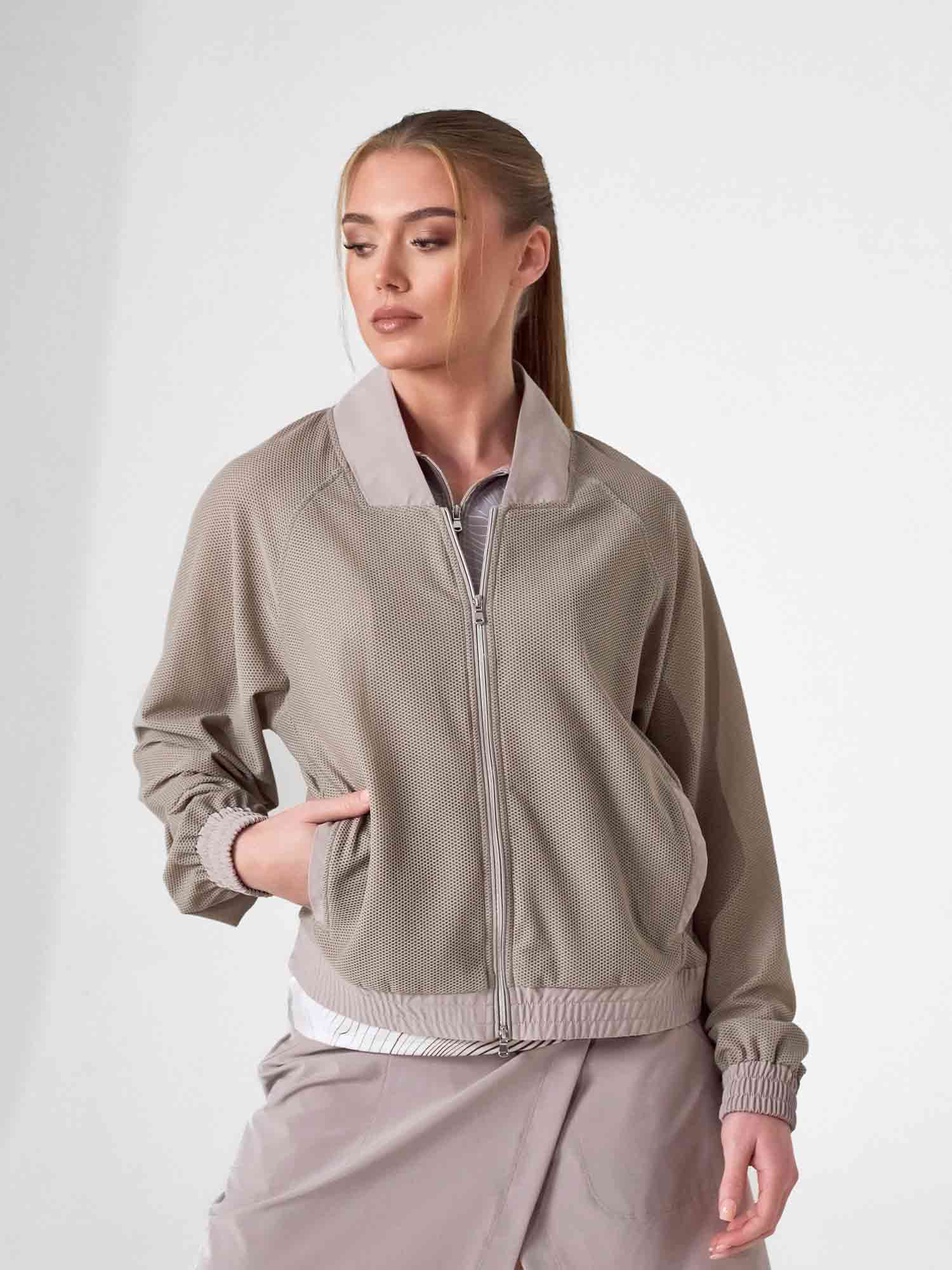 BAILA Mesh Athletic Jacket | Two - Way Zip Performance Bomber | First Position Collection - inPhorm NYCLATTE