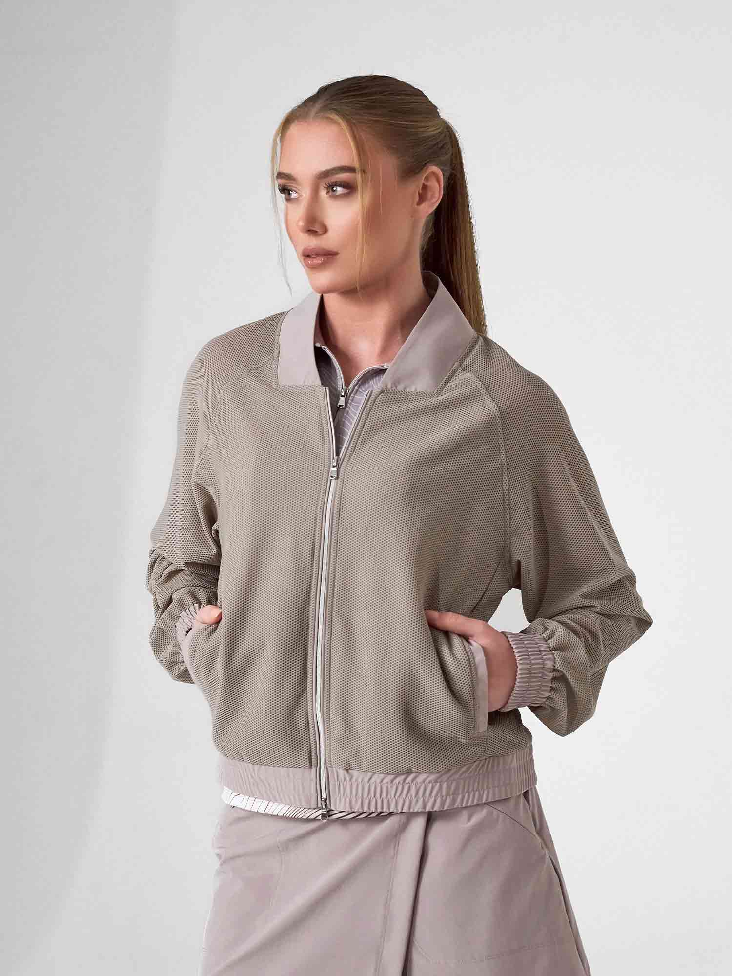 BAILA Mesh Athletic Jacket | Two - Way Zip Performance Bomber | First Position Collection - inPhorm NYCLATTE