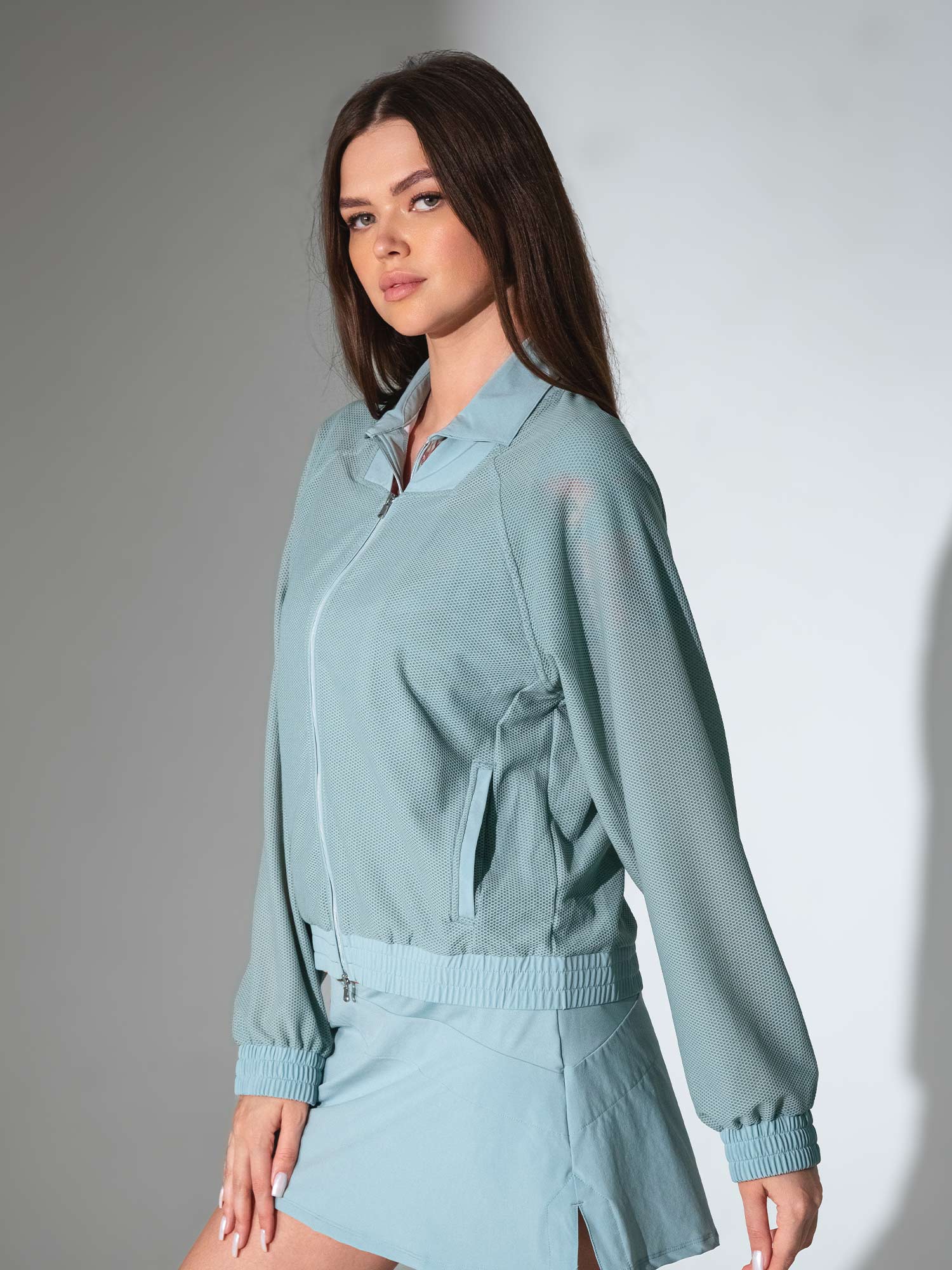 BAILA Mesh Athletic Jacket | Two - Way Zip Performance Bomber Jackets & Outerwear - inPhorm NYCVERIDIAN