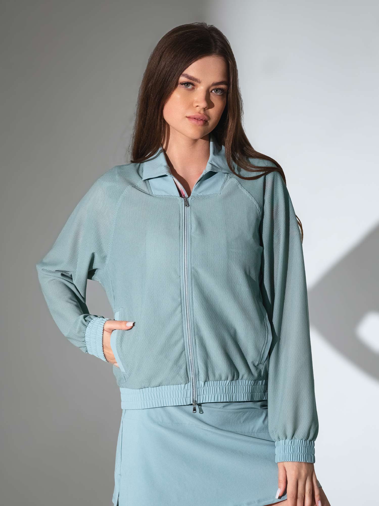 BAILA Mesh Athletic Jacket | Two - Way Zip Performance Bomber Jackets & Outerwear - inPhorm NYCVERIDIAN