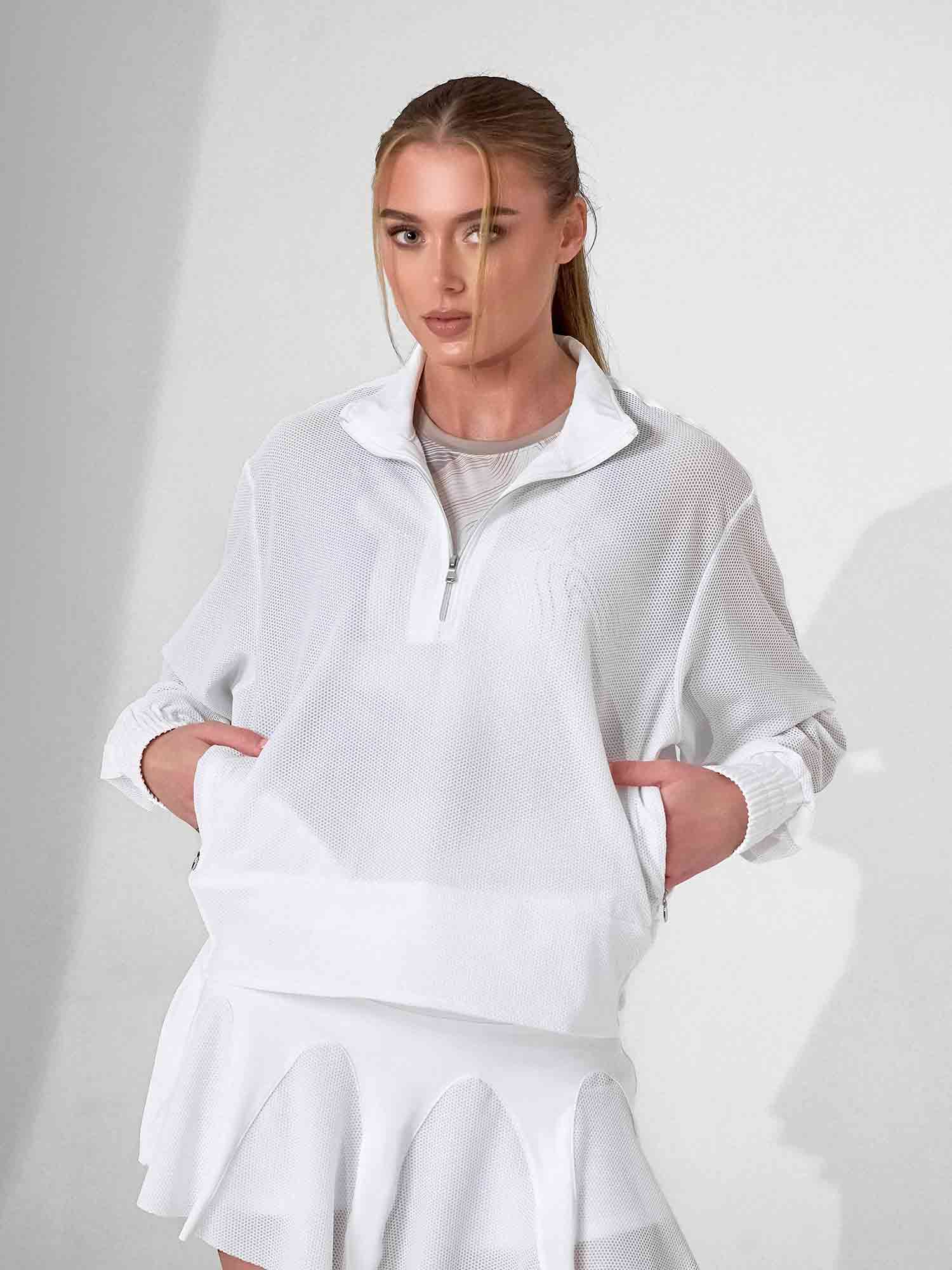 BAILA Mesh Half Zip Pullover | Technical Athletic Top with Pockets | First Position Collection - inPhorm NYCWhite