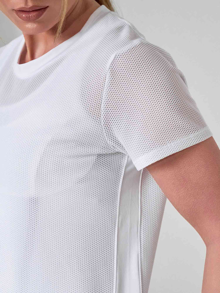BAILA Mesh Short Sleeve Top | Breathable Athletic Crew Neck | First Position Collection - inPhorm NYCWhite