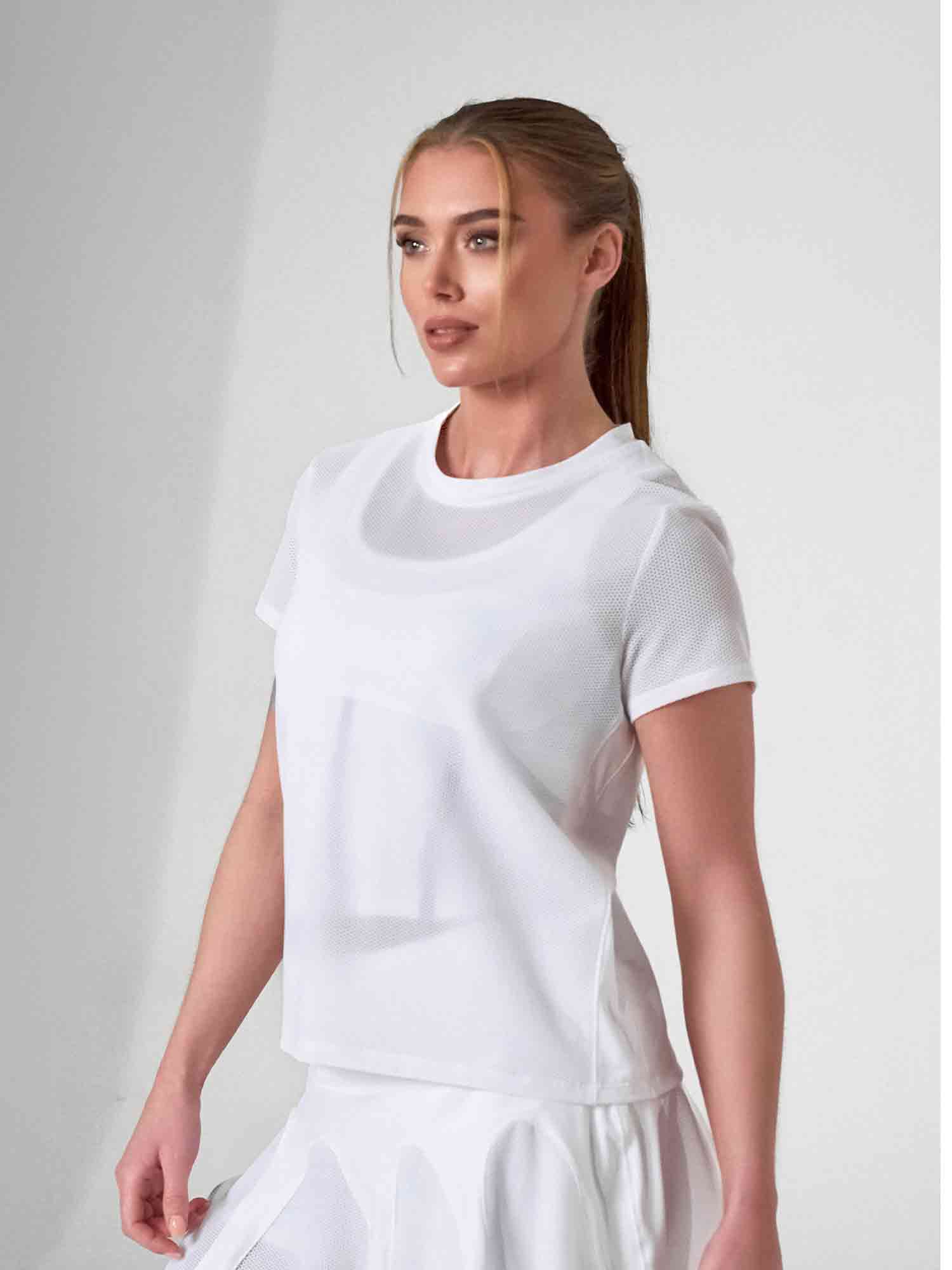 BAILA Mesh Short Sleeve Top | Breathable Athletic Crew Neck | First Position Collection - inPhorm NYCWhite