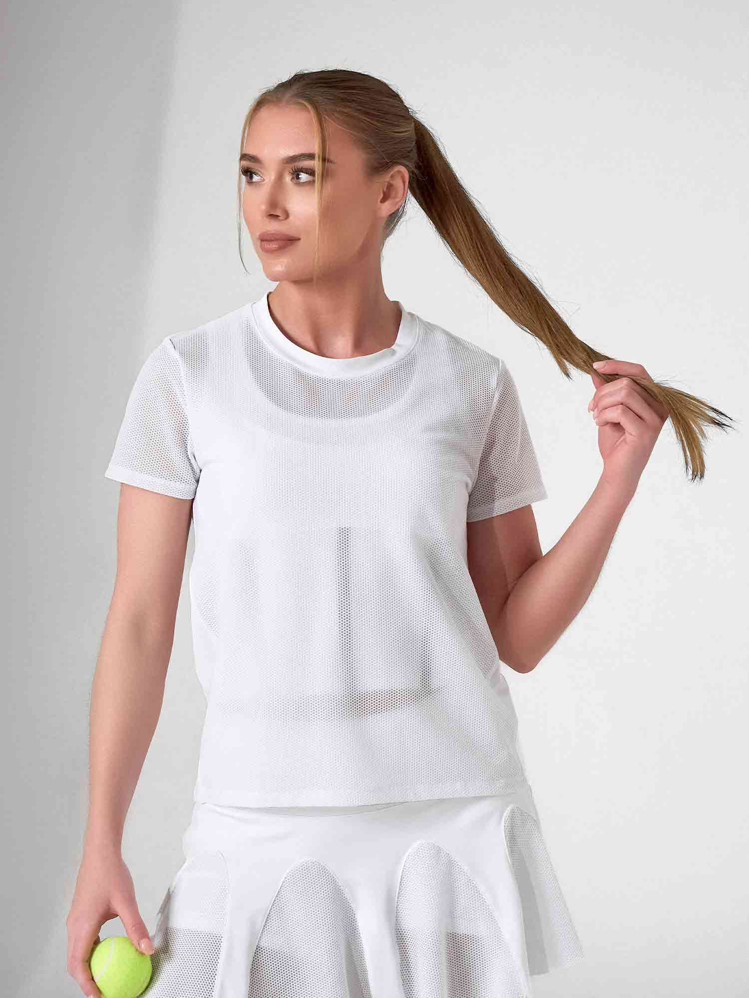 BAILA Mesh Short Sleeve Top | Breathable Athletic Crew Neck | First Position Collection - inPhorm NYCWhite