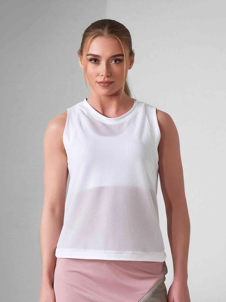 BAILA Mesh Tank Top | Technical Athletic Tank with High - Low Hem | First Position Collection - inPhorm NYCWhite