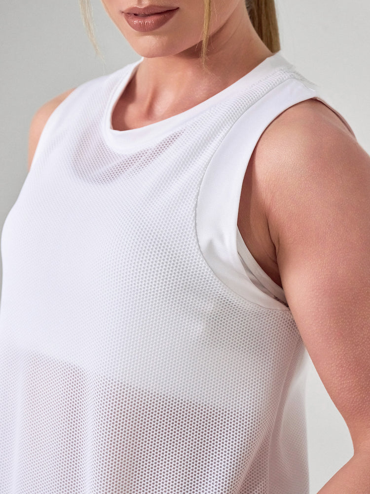 BAILA Mesh Tank Top | Technical Athletic Tank with High - Low Hem | First Position Collection - inPhorm NYCWhite