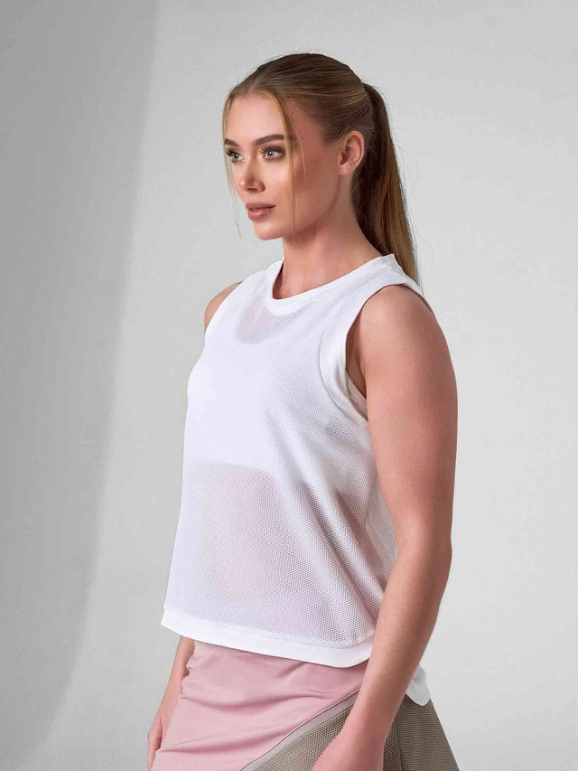 BAILA Mesh Tank Top | Technical Athletic Tank with High - Low Hem | First Position Collection - inPhorm NYCWhite