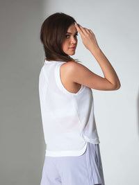 Baila V Neck Tank - Technical Athletic Tank with High - Low Hem Tops - inPhorm NYCWhite