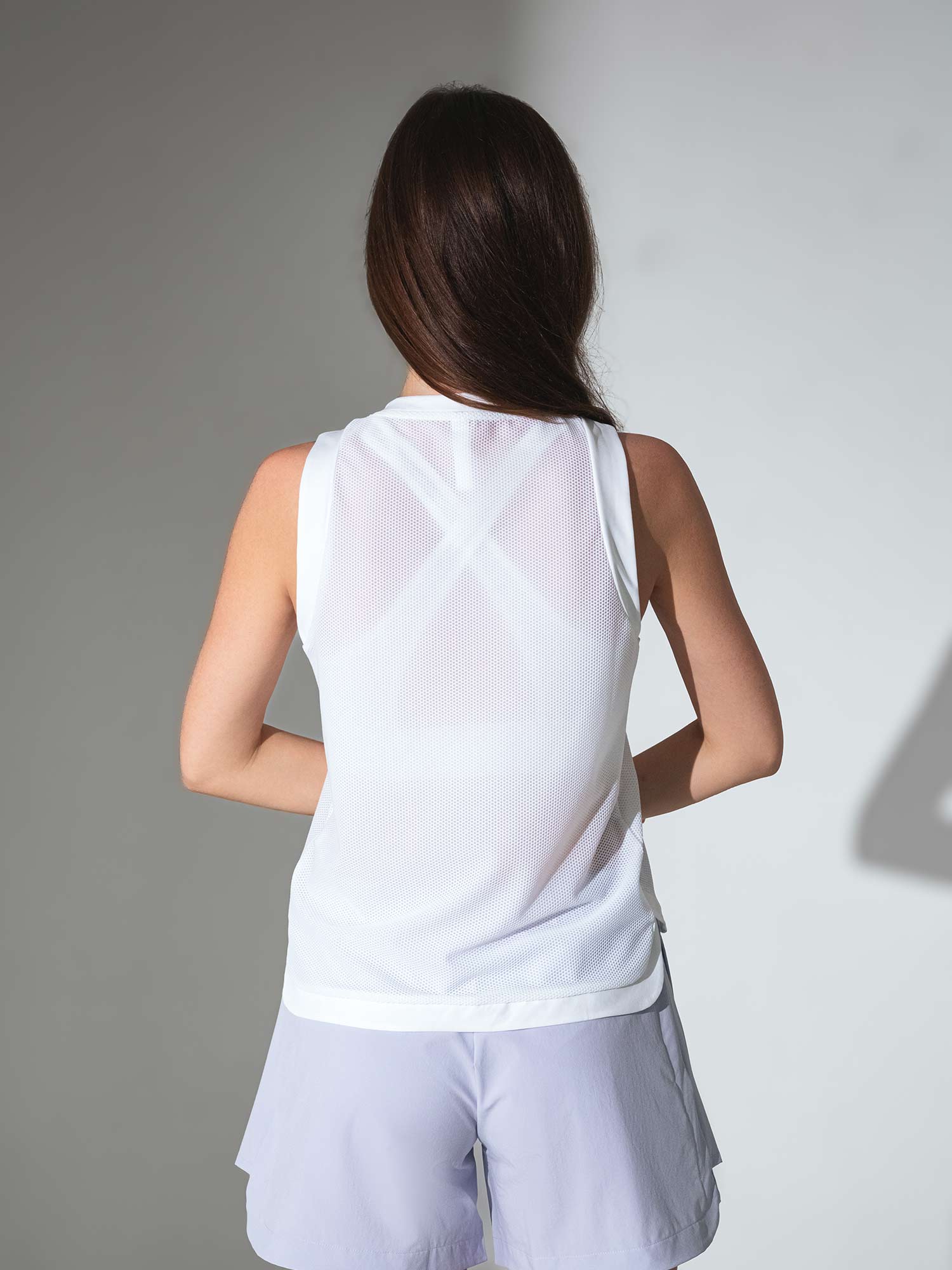 Baila V Neck Tank - Technical Athletic Tank with High - Low Hem Tops - inPhorm NYCWhite