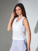Baila V Neck Tank - Technical Athletic Tank with High - Low Hem Tops - inPhorm NYCWhite