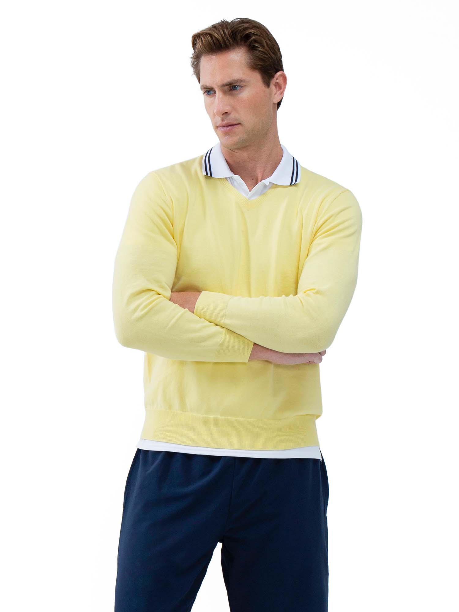 Men's Classic V Neck Golf & Tennis Sweater | Lemonade Yellow