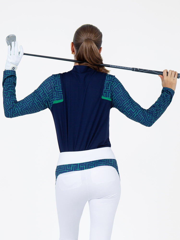 Colorblock Active Sofia Long Sleeves Mock Neck - Ink/Ink Tessel Tops - inPhorm NYCInk/Ink Tessel