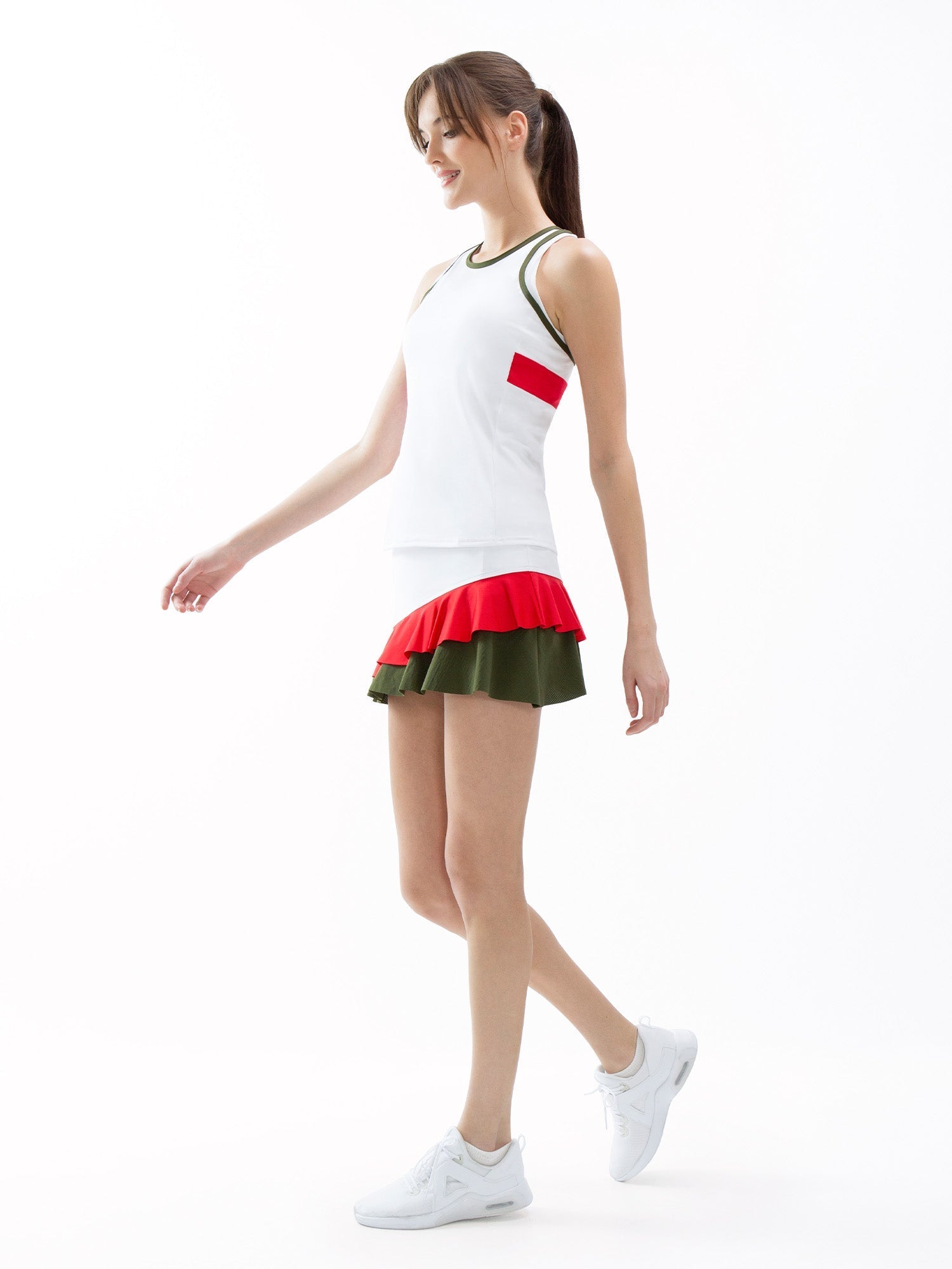 Crisscross Court Tank - White/Poppy/Militare Tops - inPhorm NYCWhite/Poppy/Militaire